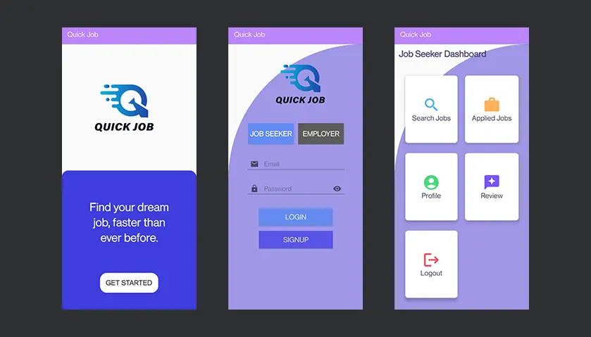 Android job portal app built with Kotlin - mobile app screens