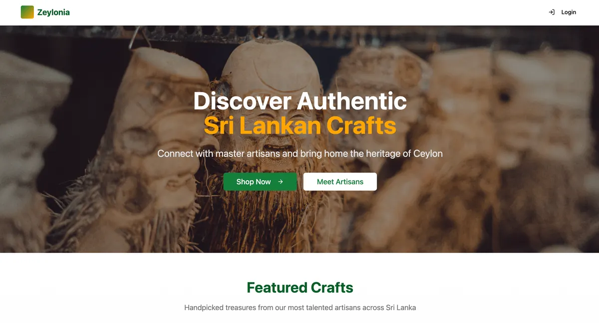 Zeylonia online marketplace built with Next.js and TypeScript - homepage screenshot